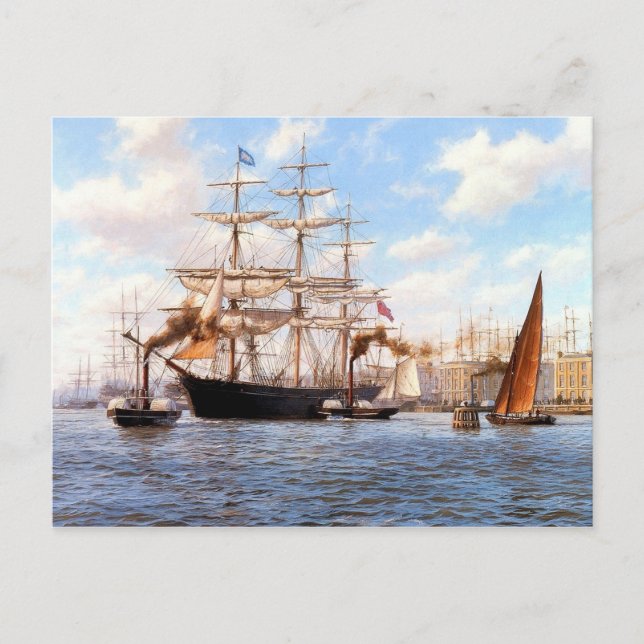 Postal Vapor y vela en Greenwhich (Anverso)
