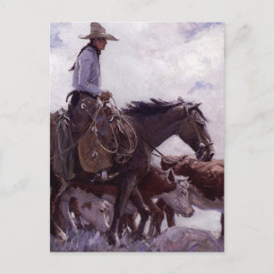 Postal Vaqueiro Antiguo con su Manada de Ganado por Koern