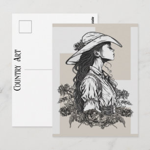 Postal Vaquera Country Western en Arte de Vaquero en una 