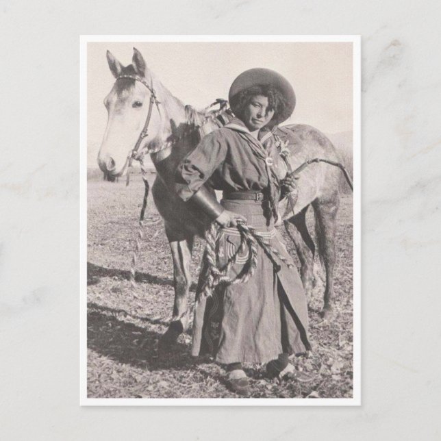 Postal Vaquera en hábito de montar en los años 1880 (Anverso)