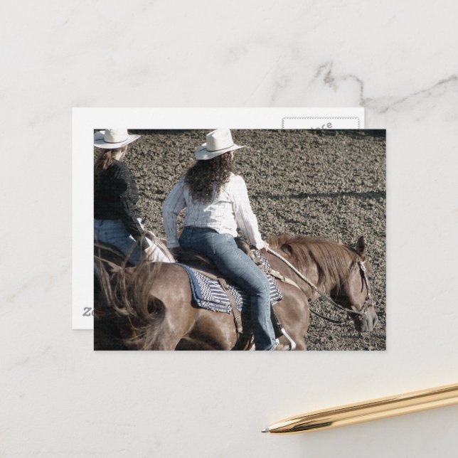 Postal Vaqueras en Caballos de Rodeo (Anverso/Reverso In Situ)