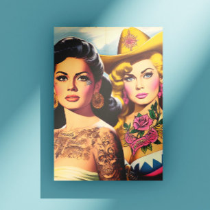 Postal Vaqueras Tatuadas Vintage