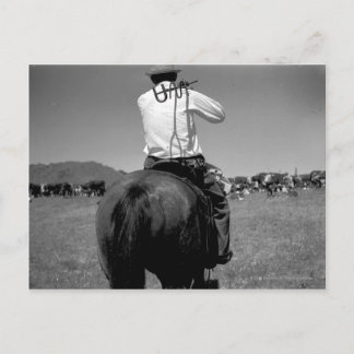 Postal Vaquero a caballo con dos marcas.