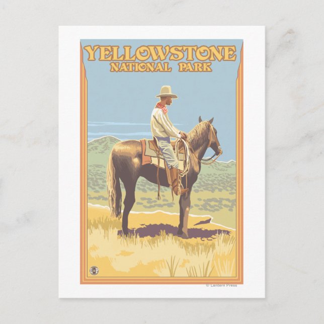 Postal Vaquero a caballo - Nacional Yellowstone (Anverso)