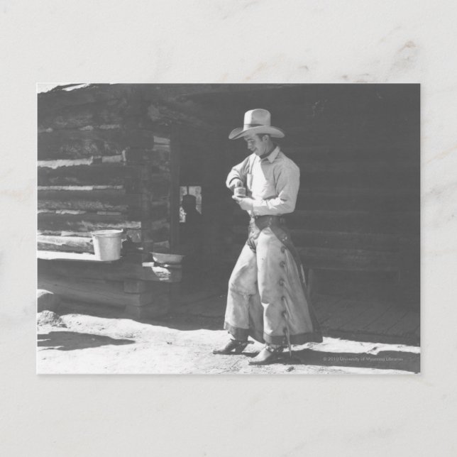 Postal Vaquero comiendo de una lata de mantequilla de cac (Anverso)