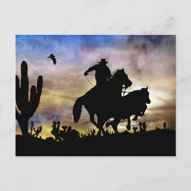 Postal Vaquero con carreras de caballos y el desierto del (Anverso)