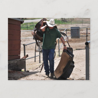 Postal Vaquero de rancho con montura