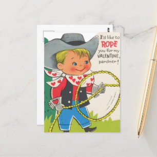 Postal Vaquero de San Valentín vintage retro lindo