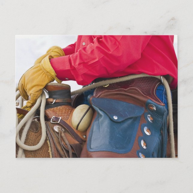 Postal Vaquero en caballo con gritos de cuero (Anverso)