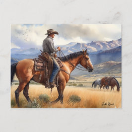 Postal Vaquero en el caballo de la piel de gallina