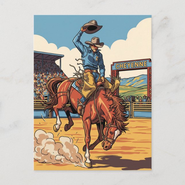 Postal Vaquero en Rodeo en Cheyenne Wyoming Travel (Anverso)