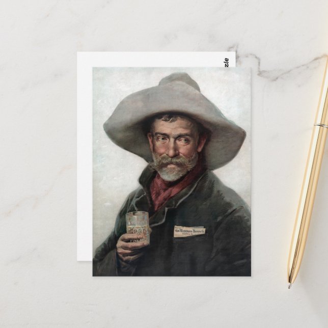 Postal Vaquero Español en Salón del Viejo Oeste (Anverso/Reverso In Situ)