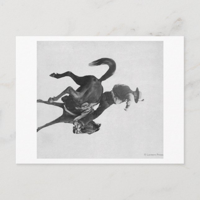 Postal Vaquero Ned Coy montando un potro bronco llamado (Anverso)