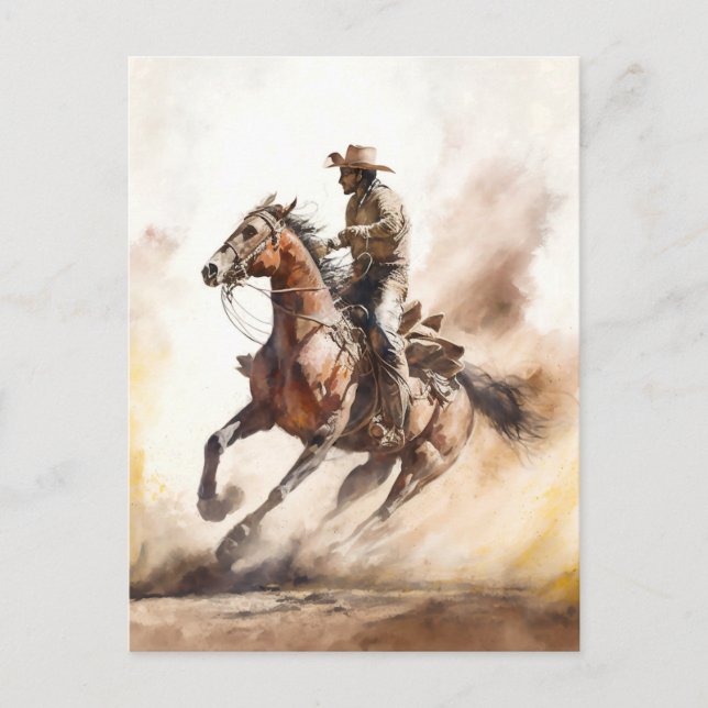 Postal Vaquero occidental polvoriento a lomos de mustang  (Anverso)