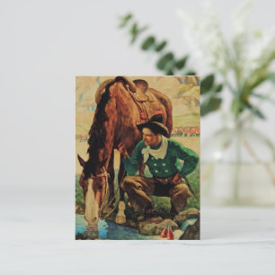 Postal Vaquero regando su caballo por NC Wyeth