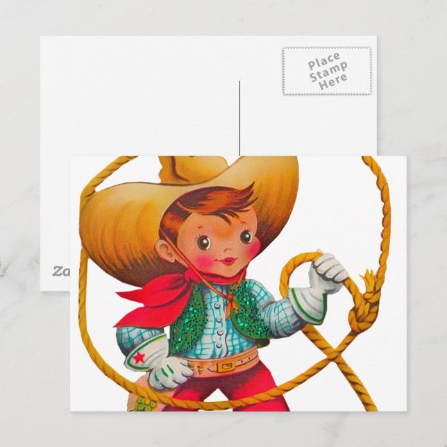 Postal Vaquero Retro Chico Niño Lindo Occidental (Anverso / Reverso)