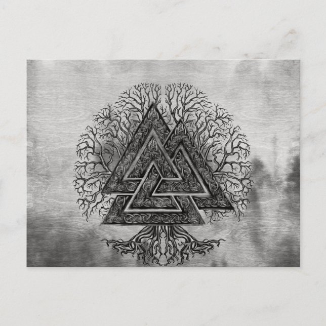 Postal Vaquero y árbol de la vida Yggdrasil (Anverso)