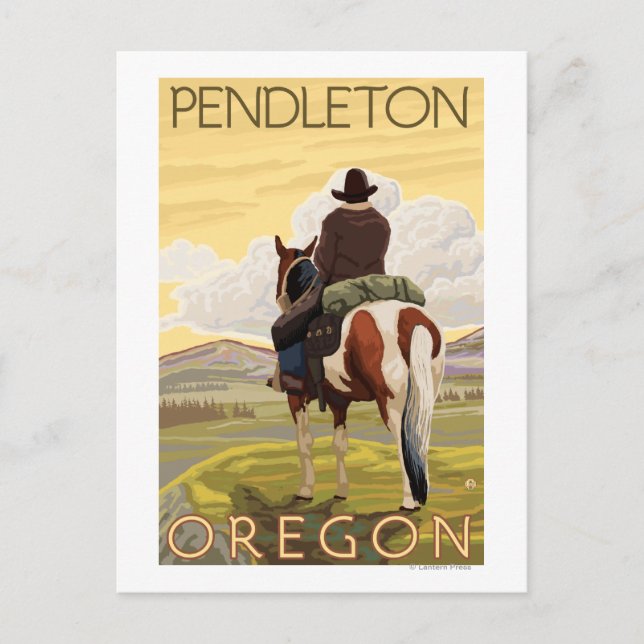 Postal Vaquero y caballo - Pendleton, Oregón (Anverso)