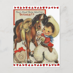 Postal Vaquero y Valentín de caballo de la época