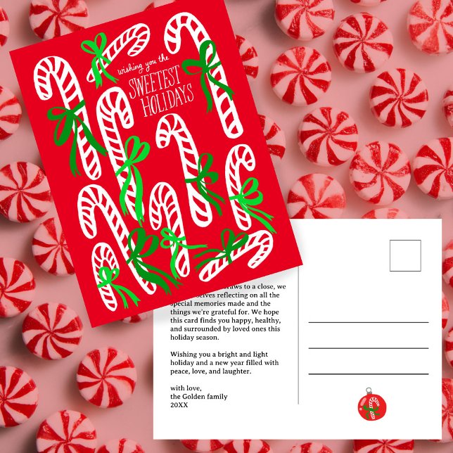 Postal Vaqueros de canoa arcos de PERSONALIZADO Navidades (Sweetest Holidays Candycanes Bows Cute CUSTOM Christmas Holiday Postcard
)