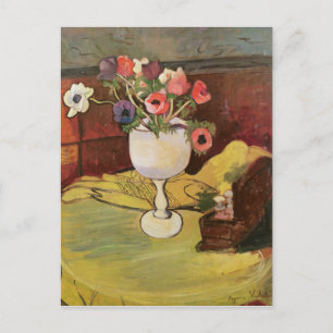 Postal Vara de flores, anémonas en vidrio blanco