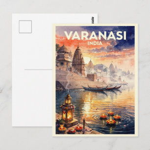 Postal Varanasi India Viaje Antiguo