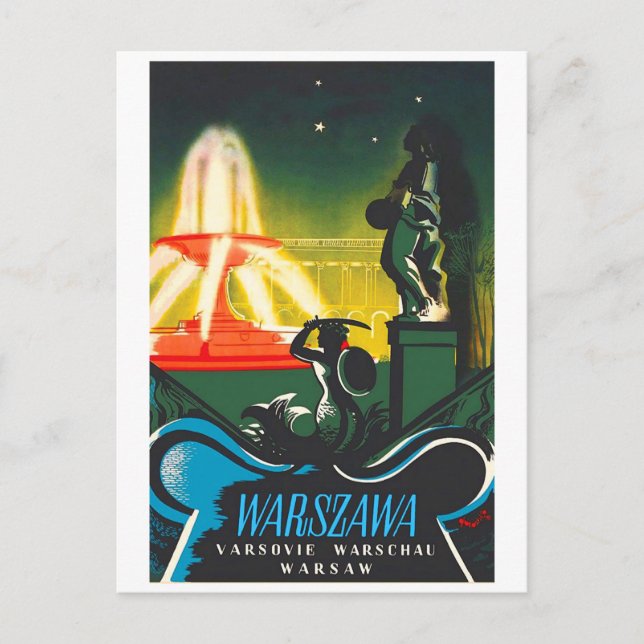 Postal Varsovia, fuente iluminada (Anverso)