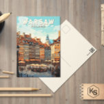 Postal Varsovia Polonia Viaje al arte Vintage<br><div class="desc">Diseño de viaje vector retro de Varsovia. Es una mezcla cautivadora de estilos arquitectónicos,  desde el encantador casco antiguo hasta el impresionante Palacio de la Cultura y la Ciencia.</div>