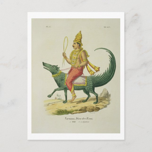 Postal Varuna, Dios de los Océanos, grabado por Carlos Et (Anverso)