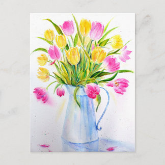 Postal Vasa de acuarela de tulipanes