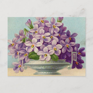 Postal Vasa de Vintage de las flores púrpura