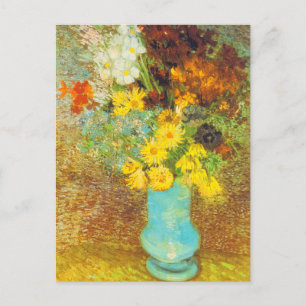 Postal Vase con daisies y anémonas