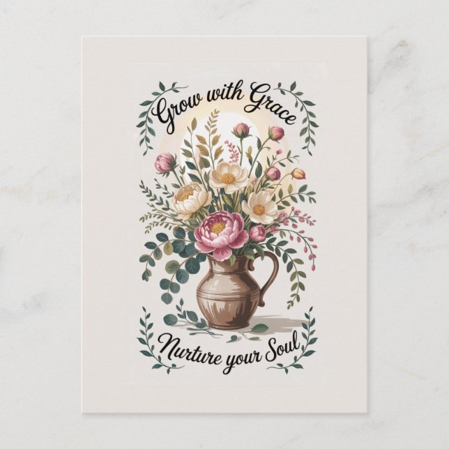 Postal Vase Con Florals Crecer Con Cita De Gracia (Anverso)