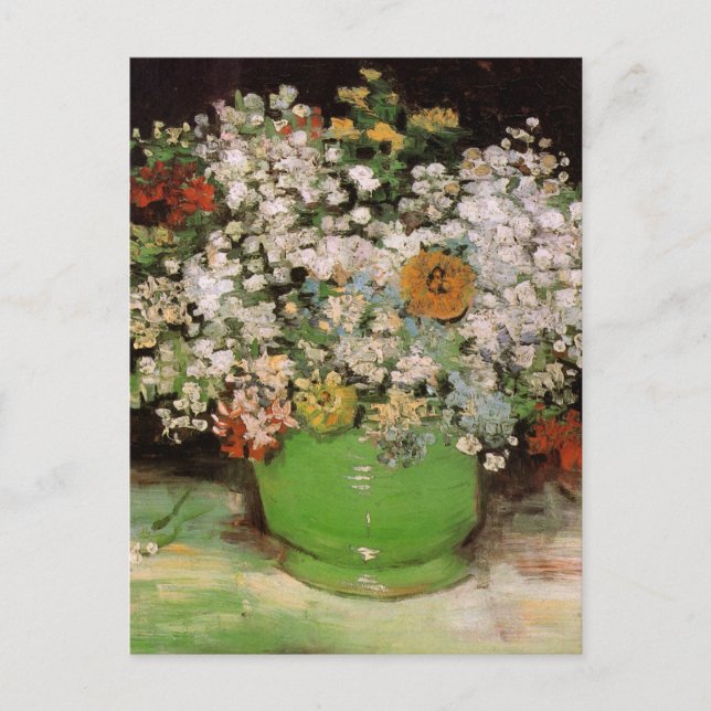 Postal Vase con flores de zinnia de Vincent van Gogh (Anverso)