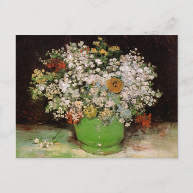 Postal Vase con flores de zinnia de Vincent van Gogh (Anverso)