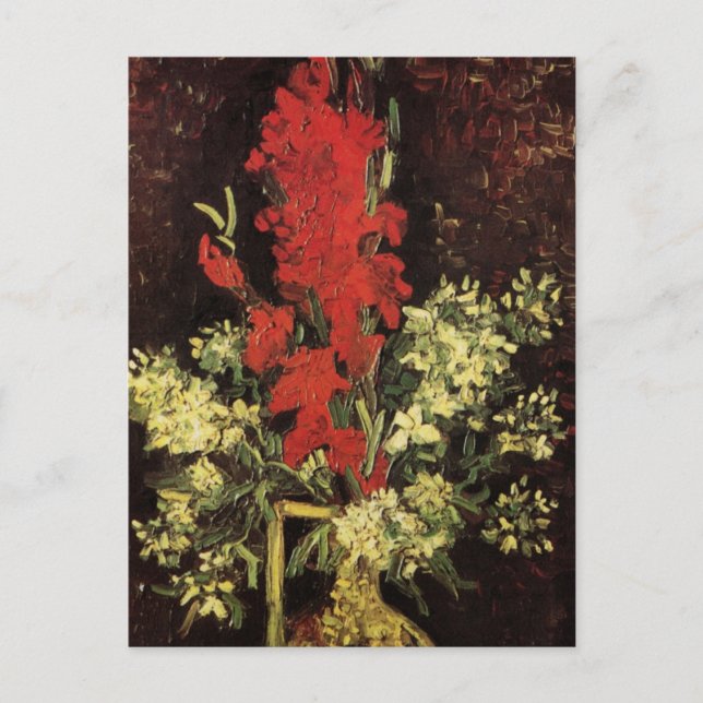 Postal Vase con Gladioli, Carnations de Vincent van Gogh (Anverso)