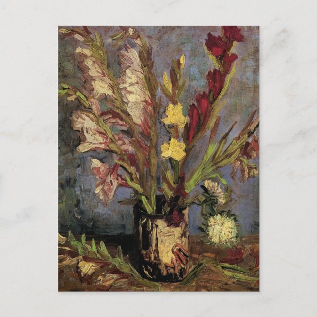 Postal Vase con Gladioli por Vincent van Gogh (Anverso)