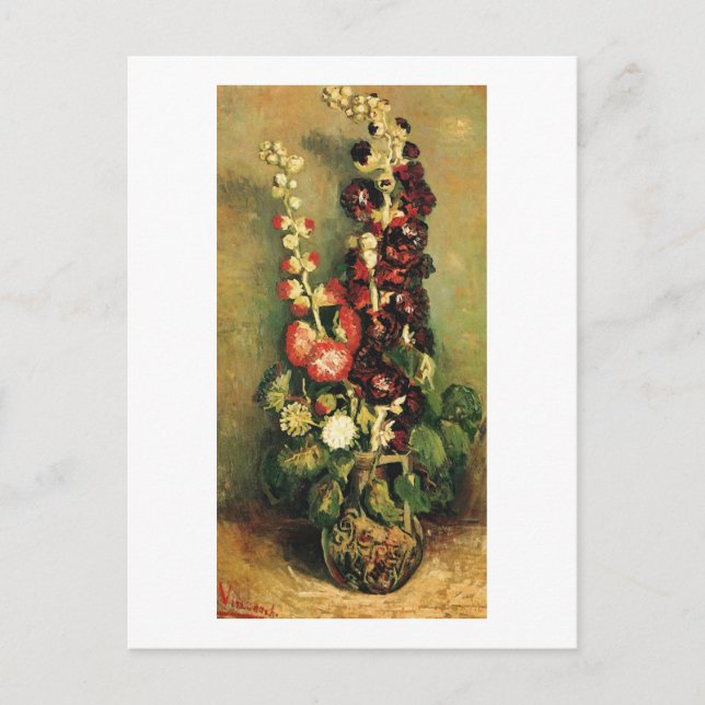 Postal Vase con Hollyhocks (F235) Van Gogh Bella Artes (Anverso)