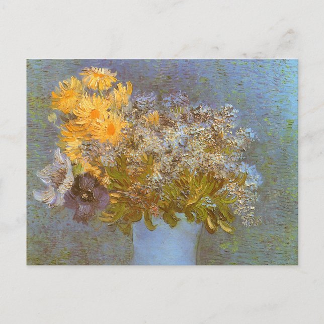 Postal Vase con Lilacs, Daisies y Anemones por Van Gogh (Anverso)