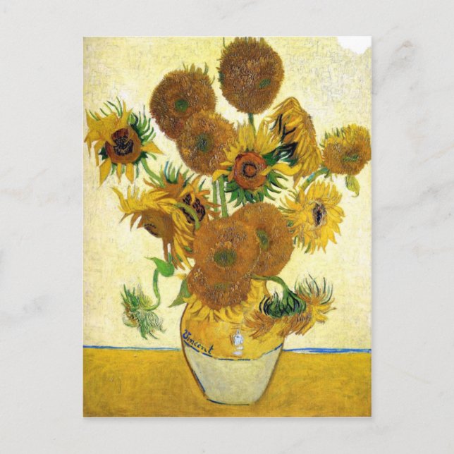 Postal Vase Con Quince Sunflowers De Vincent Van Gogh (Anverso)