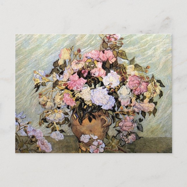 Postal Vase con rosas rosadas (F681) Bella Artes Van Gogh (Anverso)