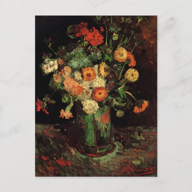 Postal Vase con Zinnias y Geranios, Vincent van Gogh (Anverso)