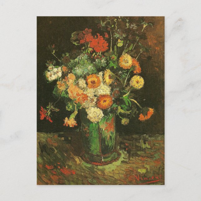 Postal Vase con Zinnias y Geraniums Van Gogh Bella Artes (Anverso)