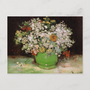 Postal Vase con Zinnias y otras flores