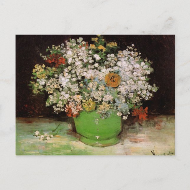 Postal Vase con Zinnias y otras flores (Anverso)