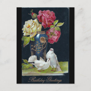 Postal Vase de cumpleaños y palomas