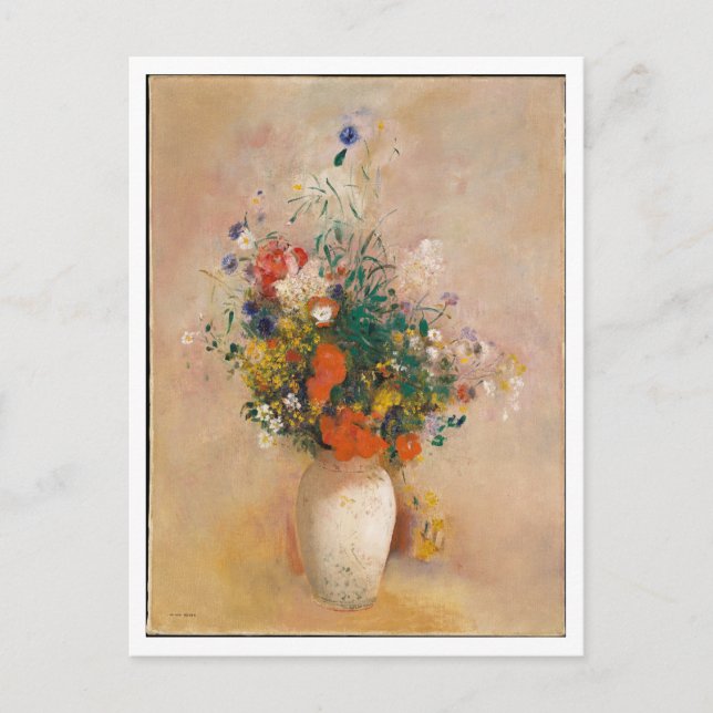 Postal Vase de flores con pintura rosada por Redon (Anverso)