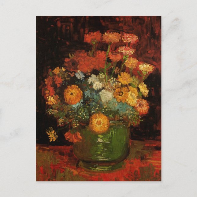 Postal Vase de vida con zinnias de Vincent van Gogh (Anverso)