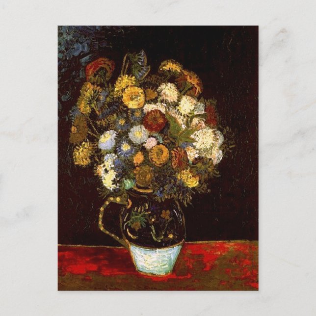 Postal Vase de vida con Zinnias Van Gogh Bella Artes (Anverso)