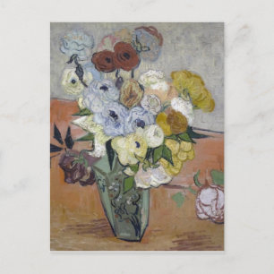 Postal Vase japonesa Van Gogh con Rosas y anémonas